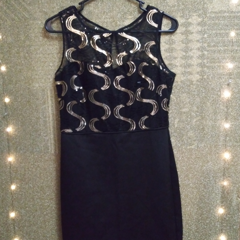 Women's short sheer/gold sequence dress
